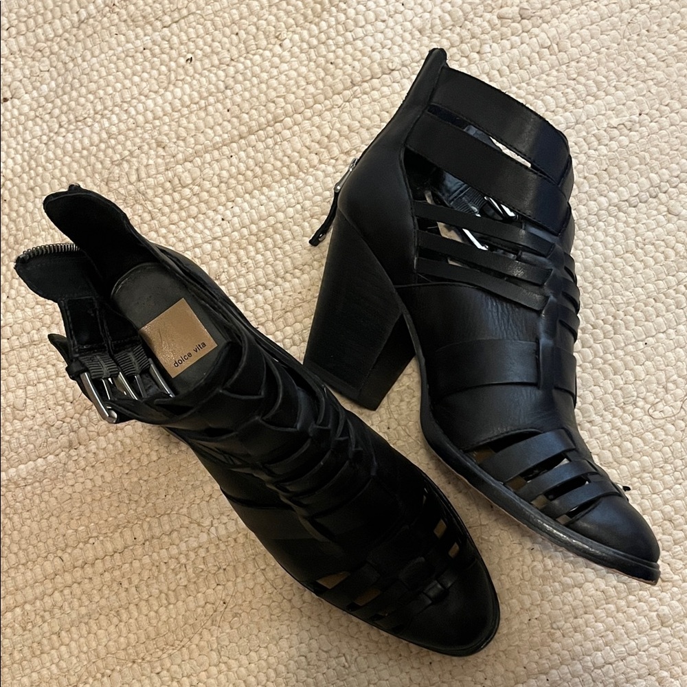Dolce Vita Black Cutout Strappy Block Heel Booties